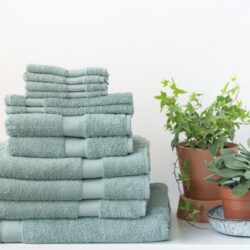 Alternative view of Bo Weevil Towels - mineral green